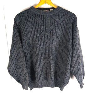 Men's Vintage Italian Sweater Wool Blend 90s Abstract Gray Black Italy Large